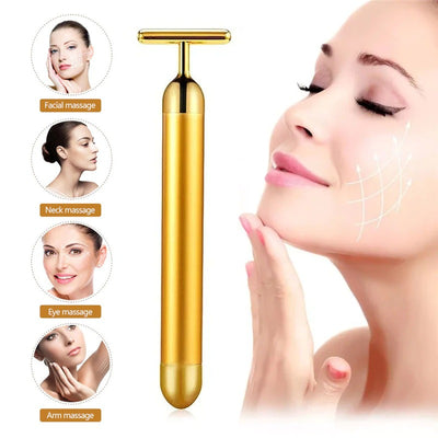 Battery-Powered T-Bar Facial Massager, Gold Color
